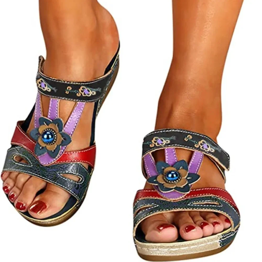 Colorful Hook and Loop‎ Summer Boho Wedge Sandals, size EU 35, US 5